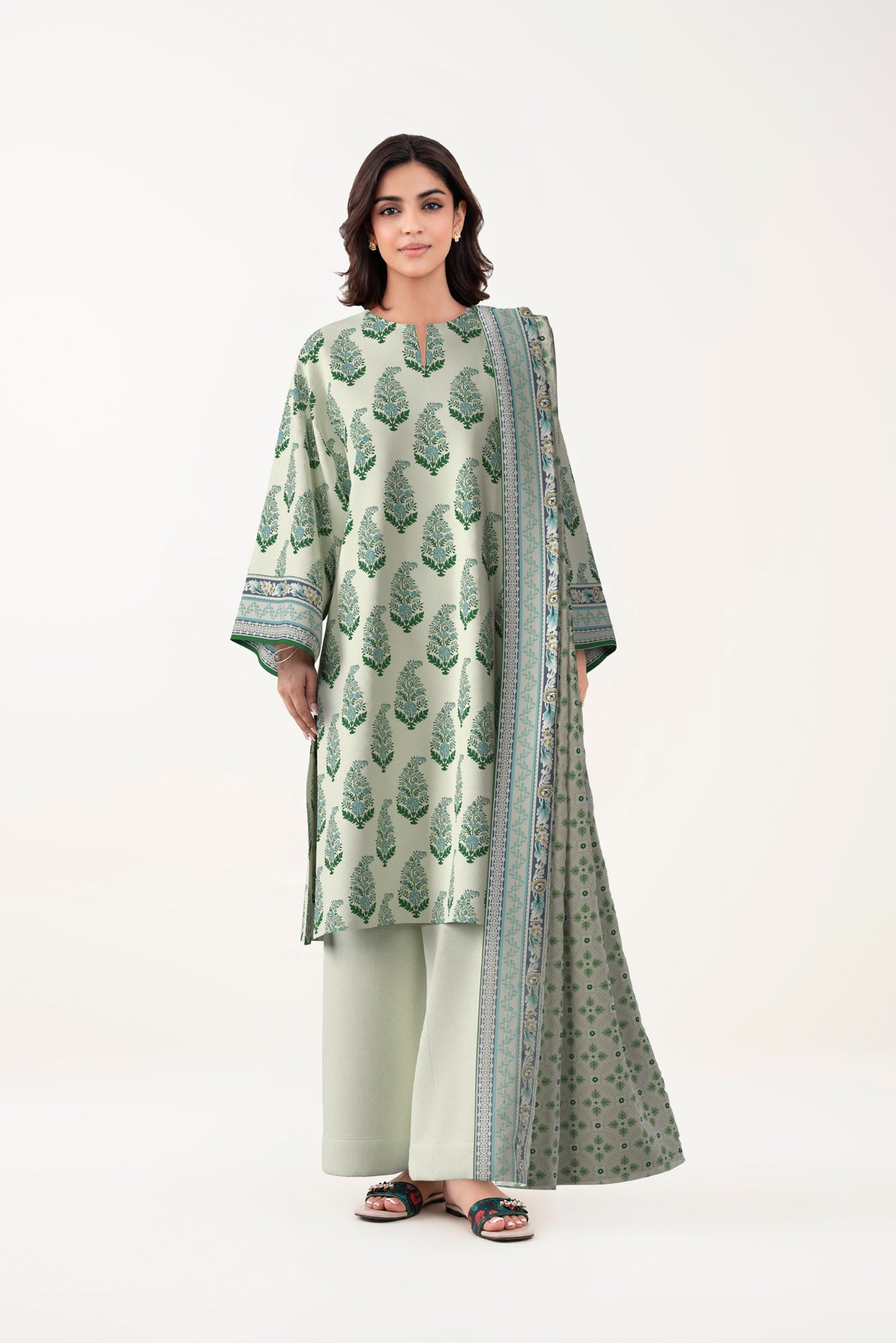 Sage Green Printed Lawn 3 Piece Suit (Sapphire)