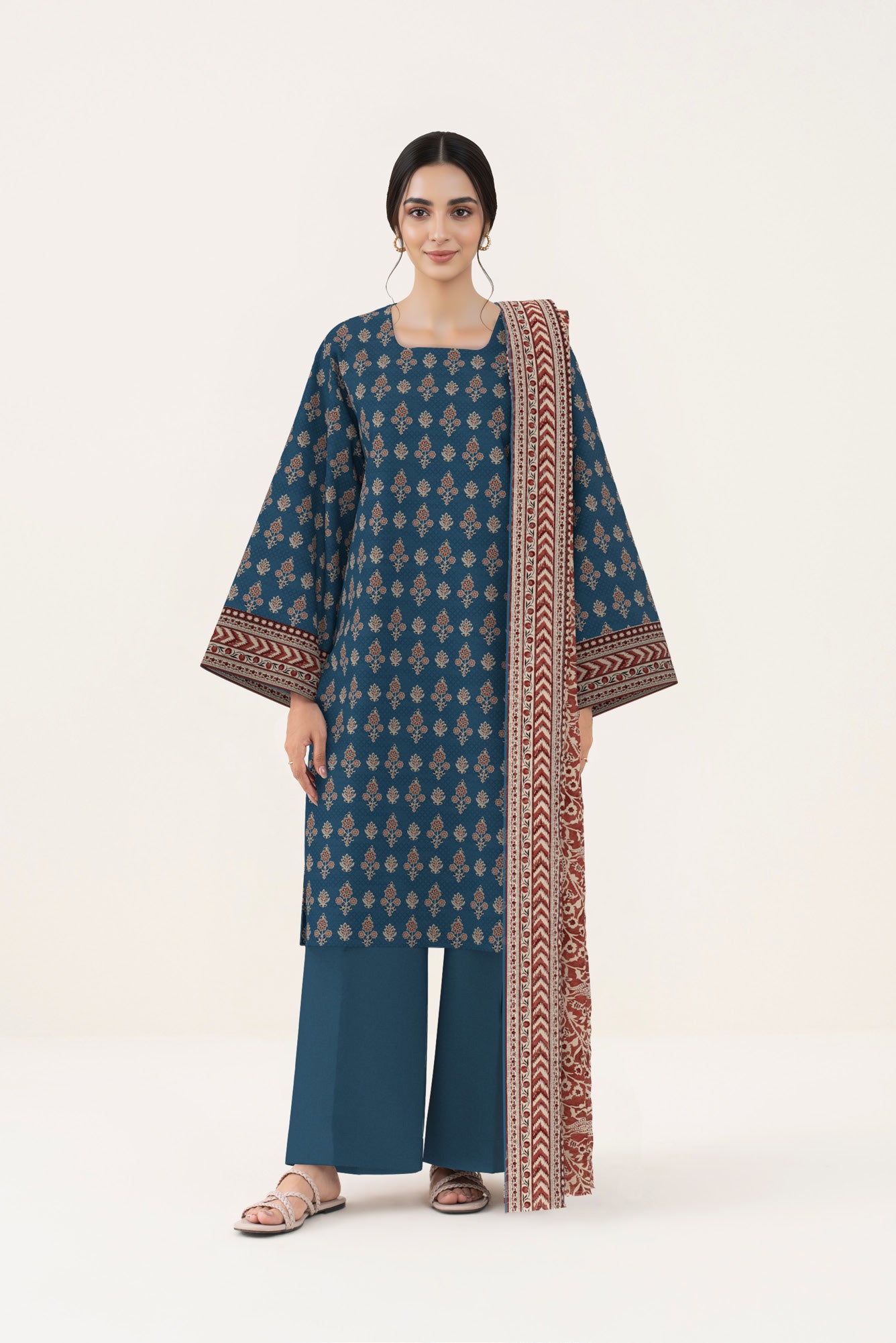 Midnight Blue Printed Lawn 3 Piece Suit (Sapphire)