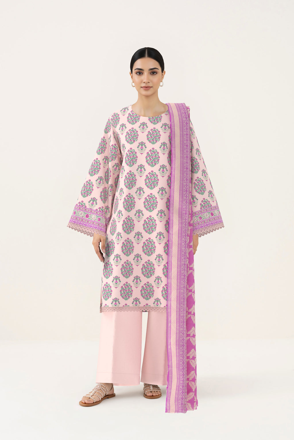 Blush Pink Printed Lawn 3 Piece Suit (Sapphire)