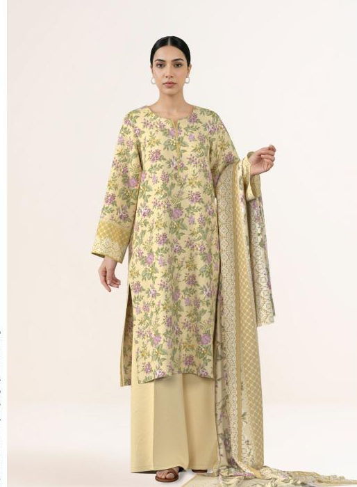 Butter Yellow Floral Printed Lawn 3 Piece Suit (Sapphire)