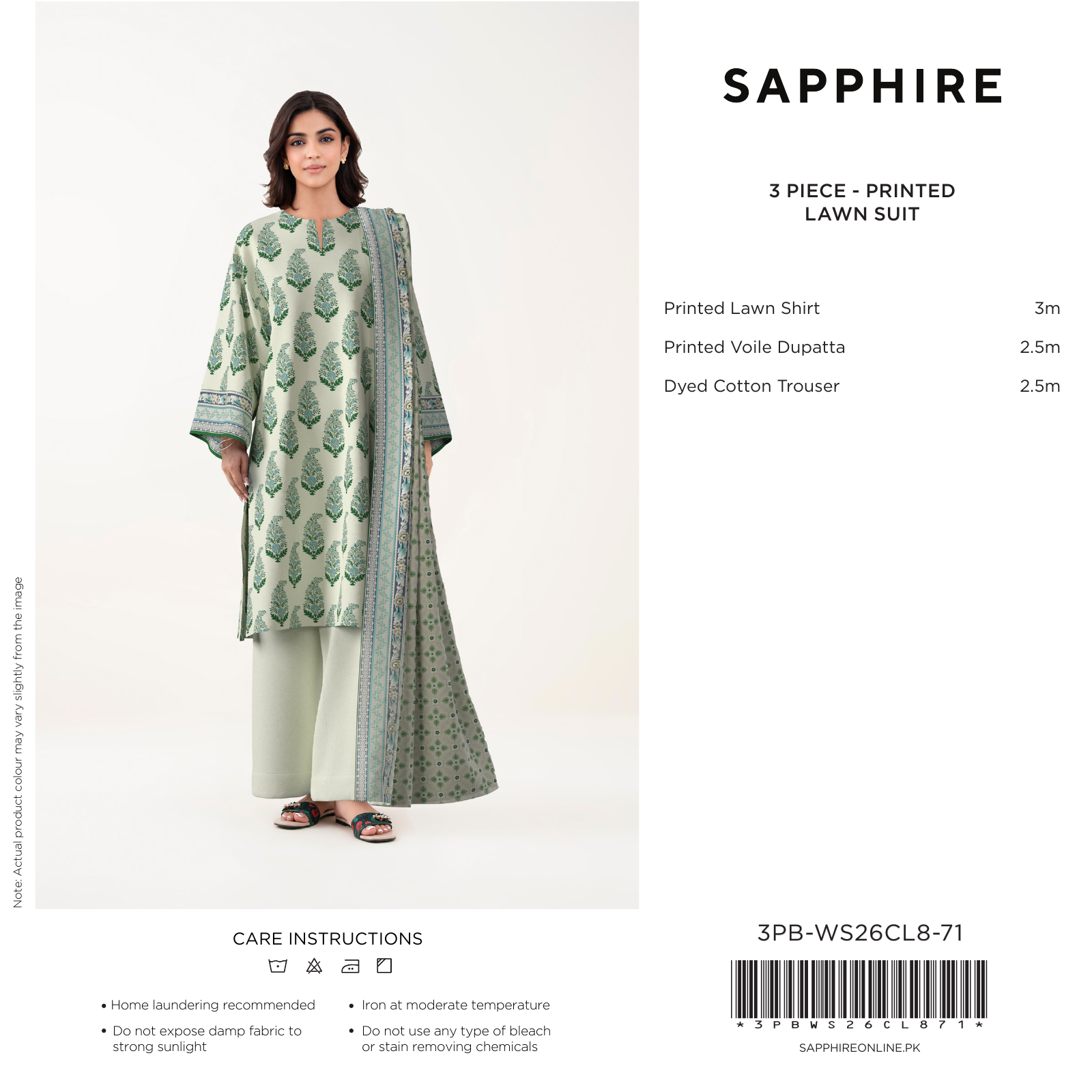 Sage Green Printed Lawn 3 Piece Suit (Sapphire)
