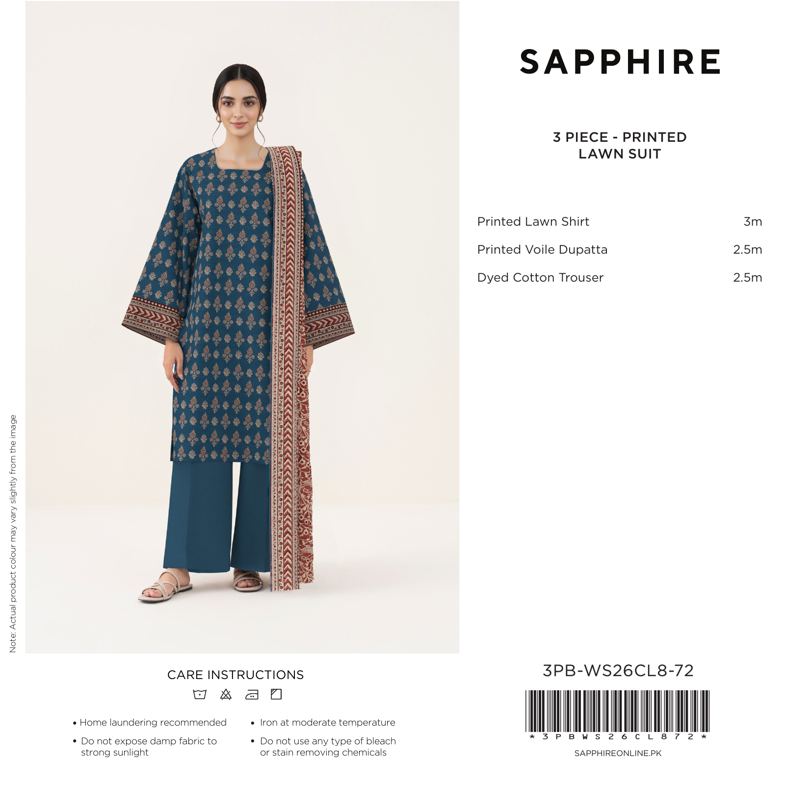 Midnight Blue Printed Lawn 3 Piece Suit (Sapphire)