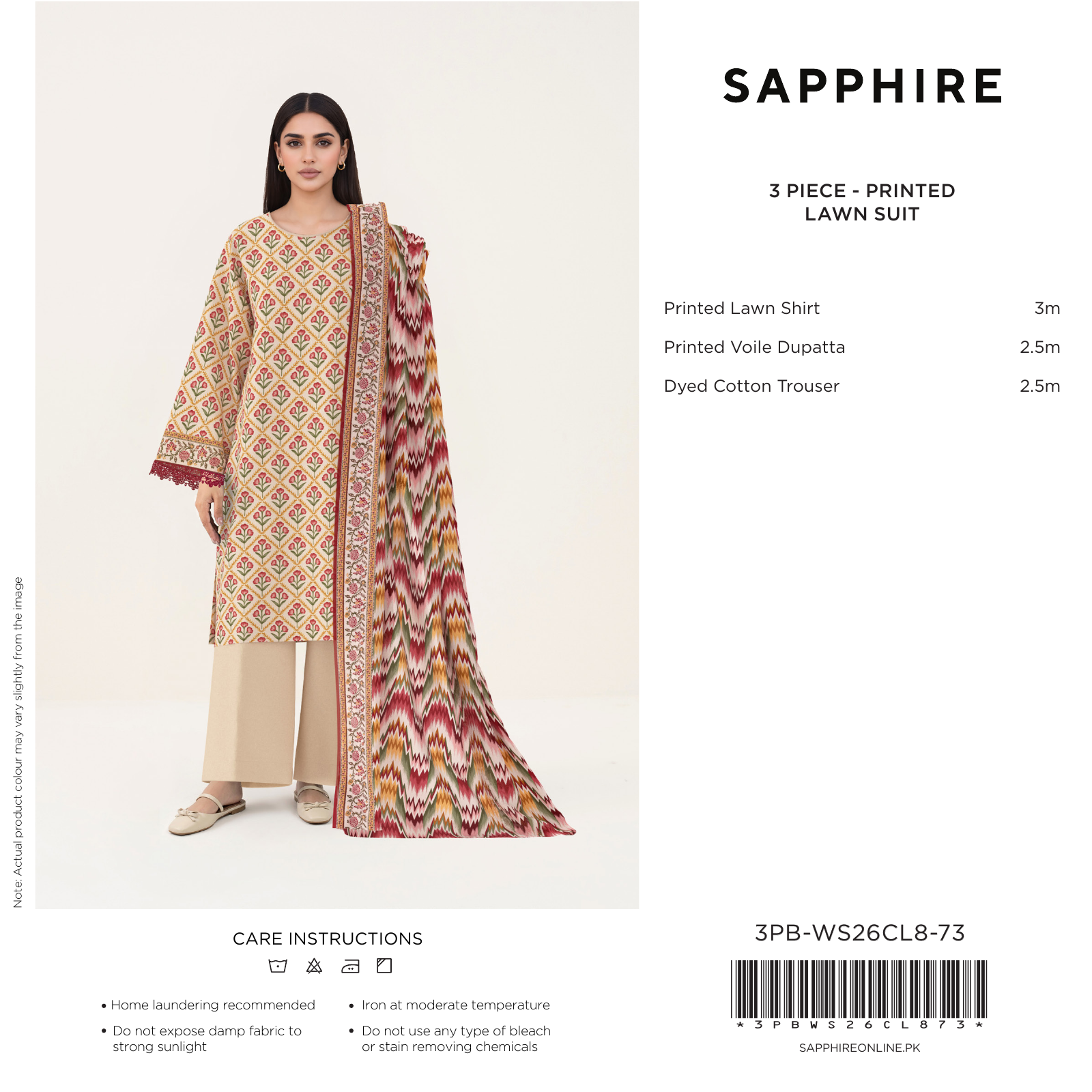 Ivory Floral Printed Lawn 3 Piece Suit (Sapphire)