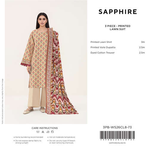 Ivory Floral Printed Lawn 3 Piece Suit (Sapphire)
