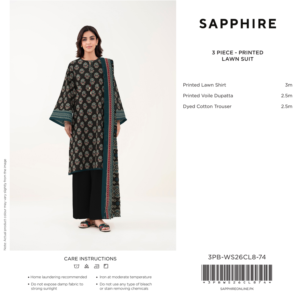 Black Printed Lawn 3 Piece Suit (Sapphire)