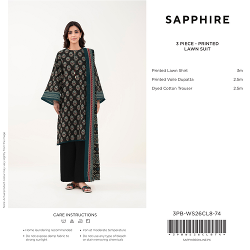 Black Printed Lawn 3 Piece Suit (Sapphire)