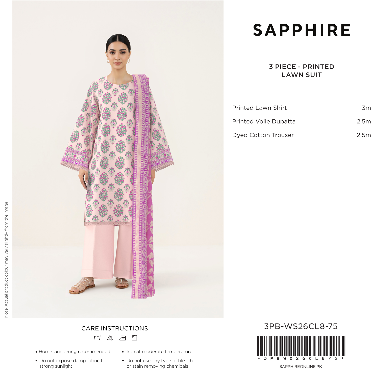 Blush Pink Printed Lawn 3 Piece Suit (Sapphire)