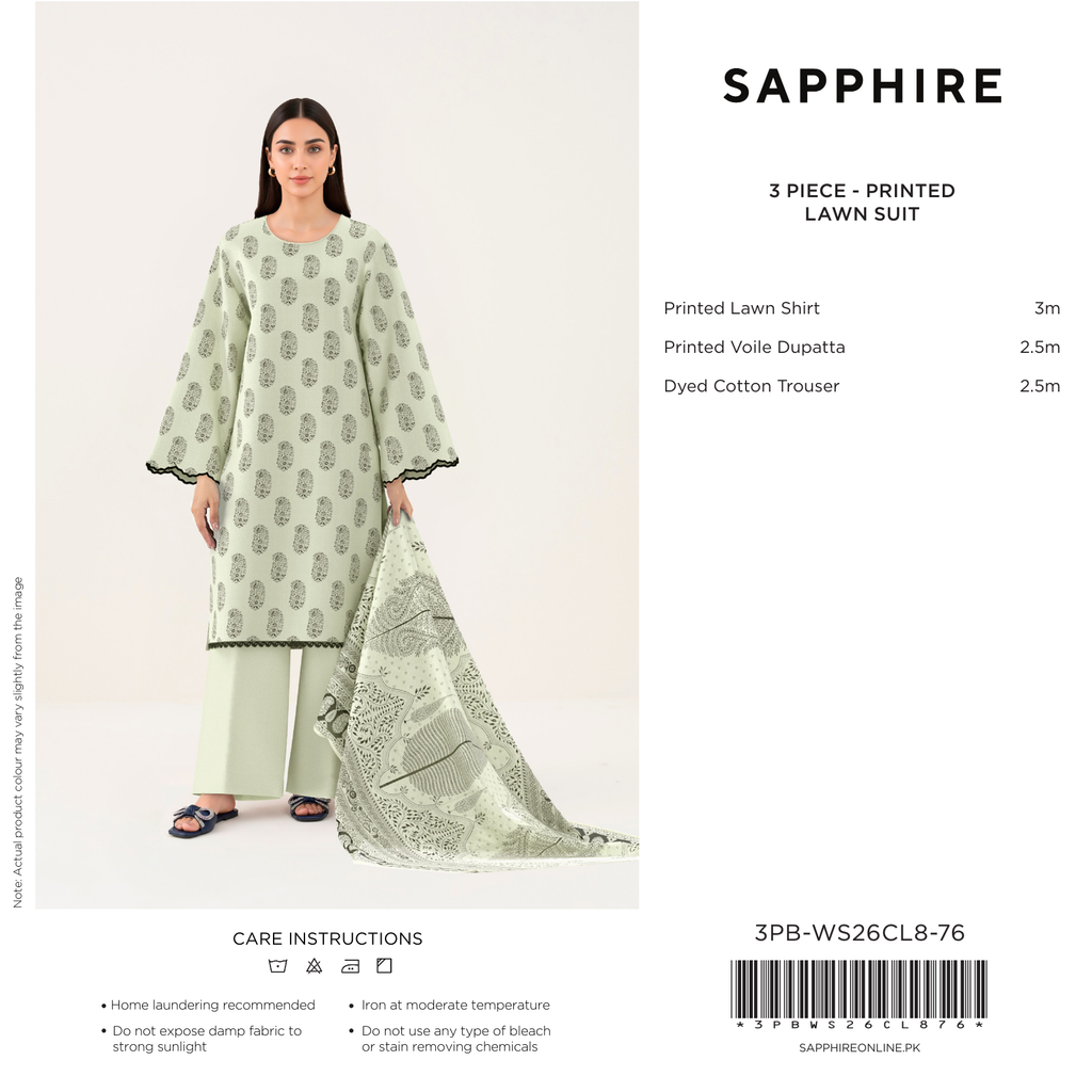 Mint Green Printed Lawn 3 Piece Suit (Sapphire)