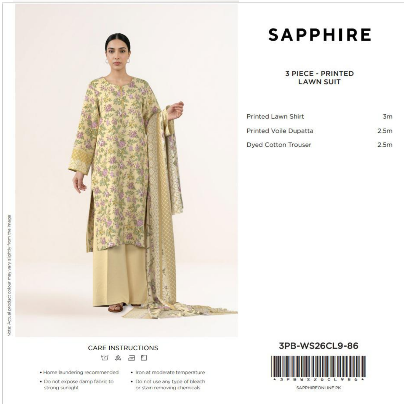 Butter Yellow Floral Printed Lawn 3 Piece Suit (Sapphire)