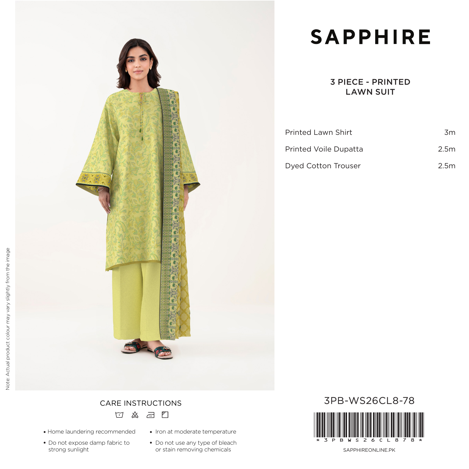 Lime Green Printed Lawn 3 Piece Suit (Sapphire)