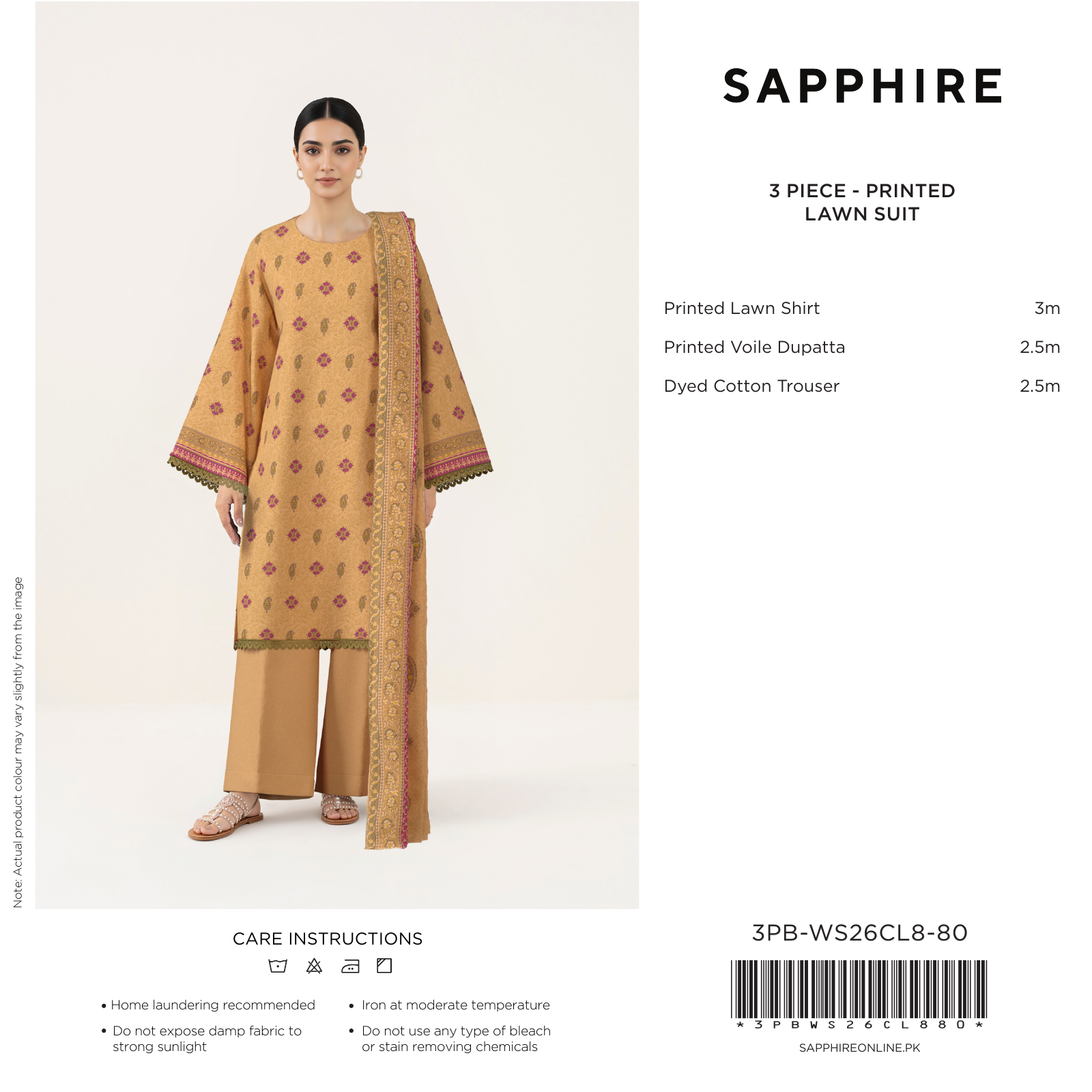 Mustard Beige Printed Lawn 3 Piece Suit (Sapphire)